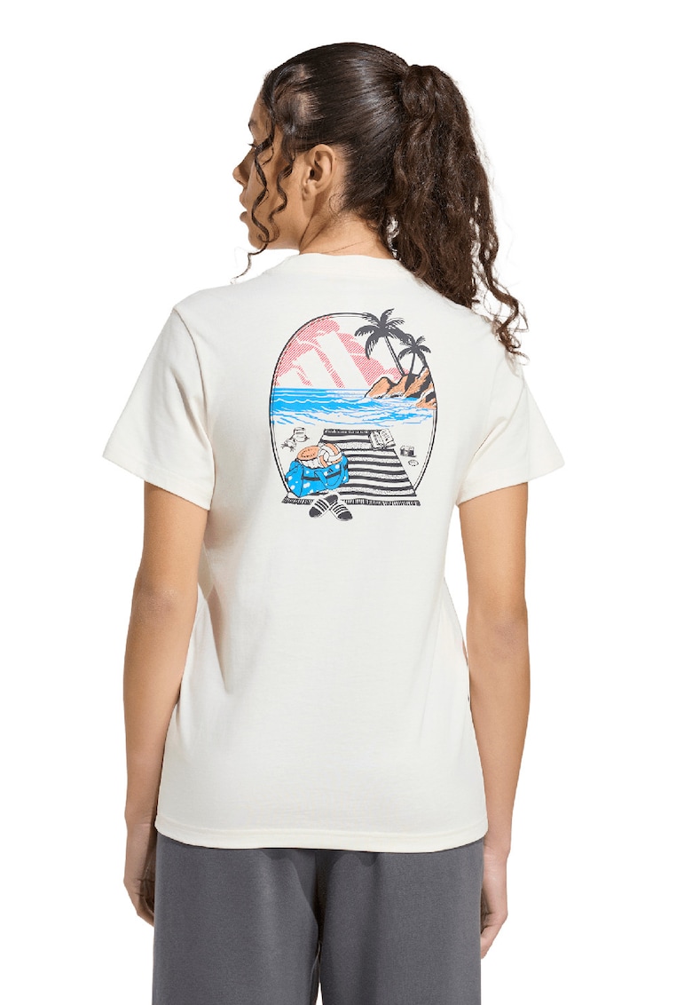 Tricou de bumbac cu imprimeu grafic pe spate - Alb murdar