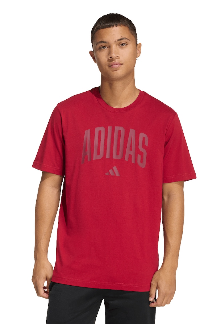 Tricou lejer de bumbac cu imprimeu logo - Rosu