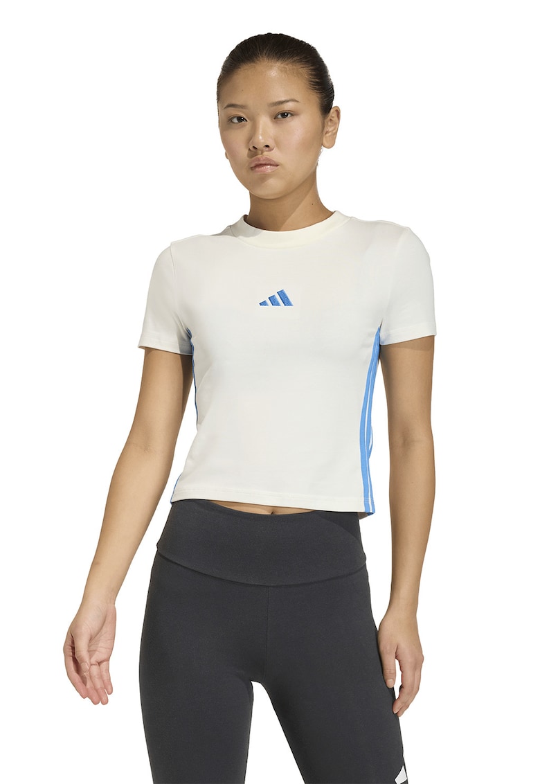 Tricou crop cu croiala slim-fit Essentials - Alb/Turcoaz