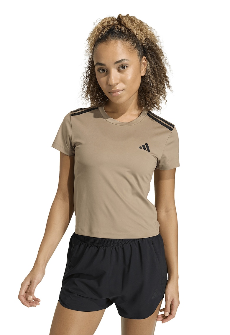 Tricou crop pentru fitness - Negru/Maro camel