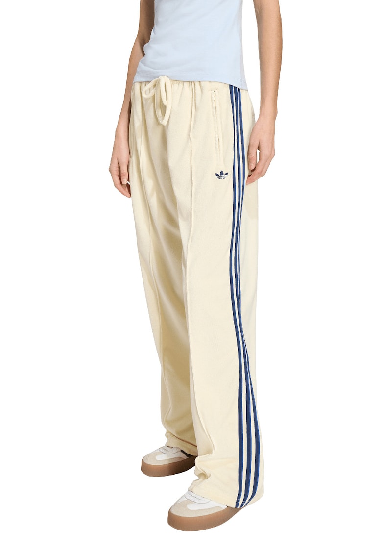 Pantaloni cu snur si buzunare cu femoar - Crem/Bleumarin