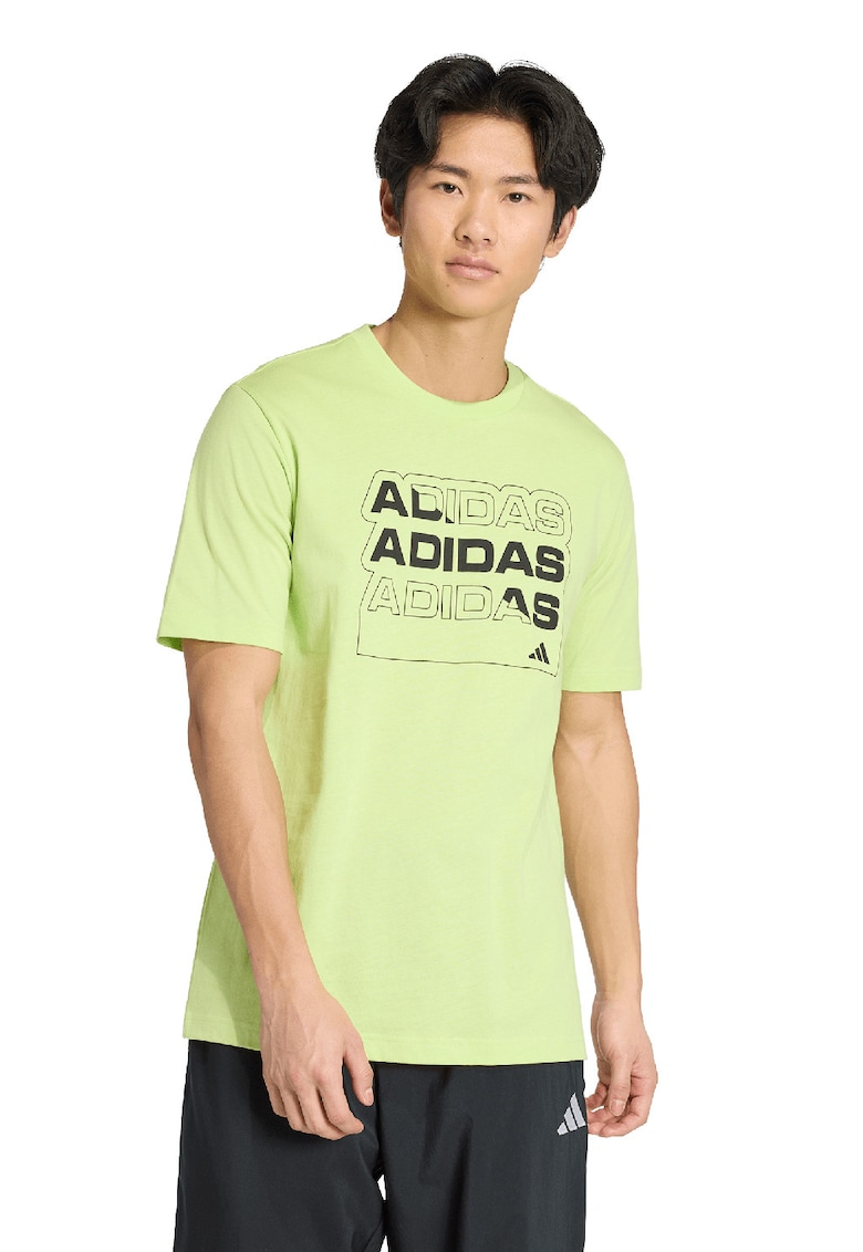 Tricou cu decolteu la baza gatului si imprimeu logo - Verde lime