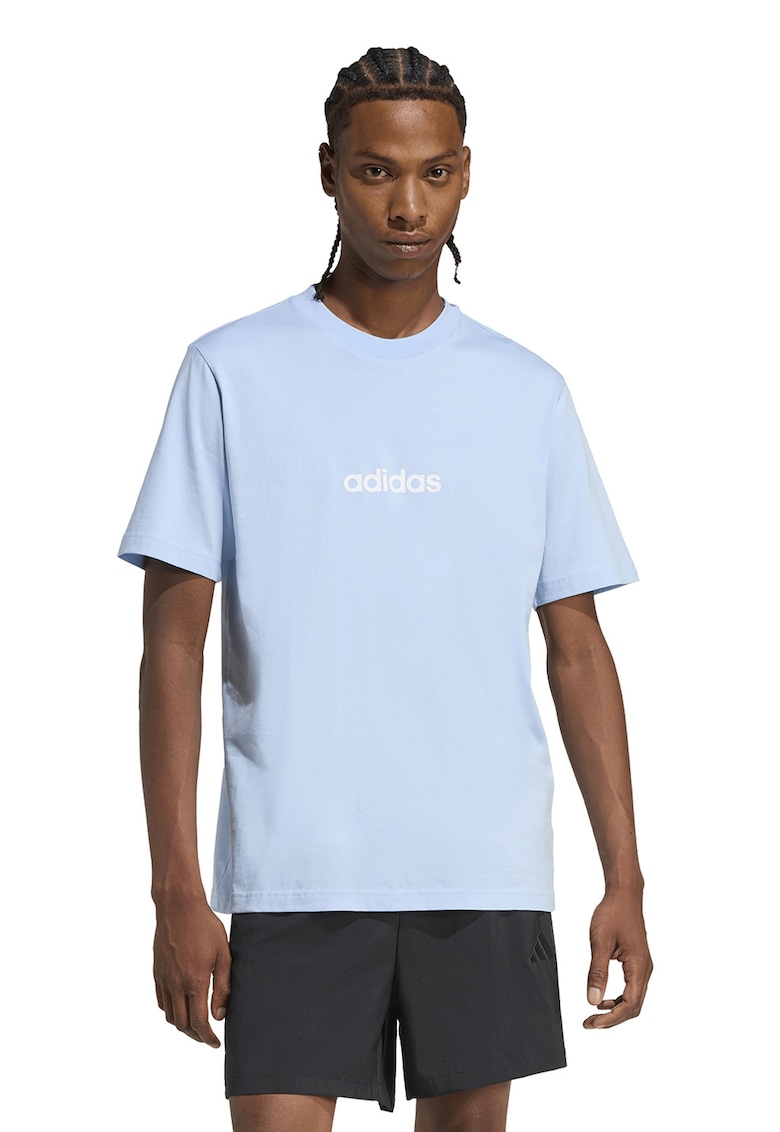 Tricou cu logo pe piept si decolteu la baza gatului - Alb/Albastru glaciar