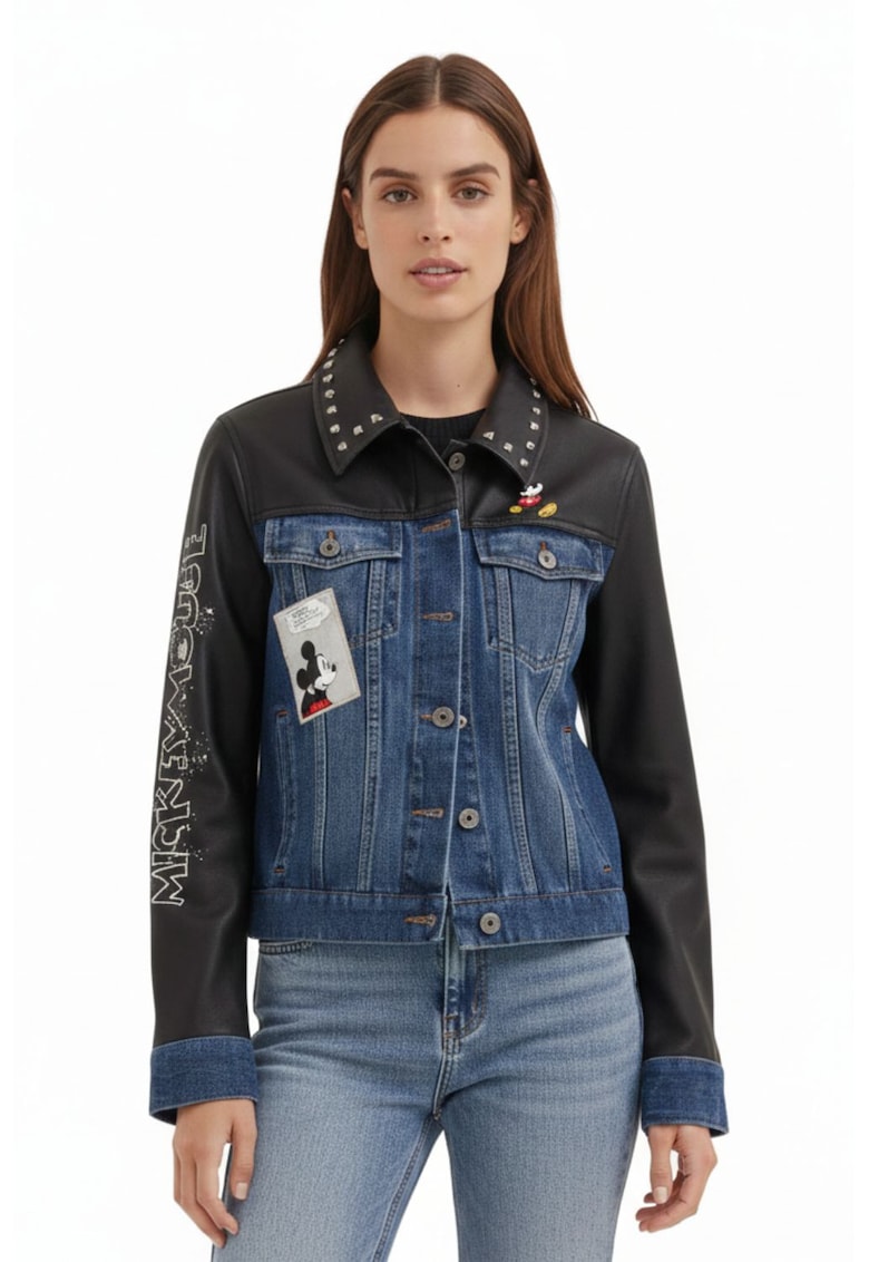 Jacheta din denim si piele ecologica -