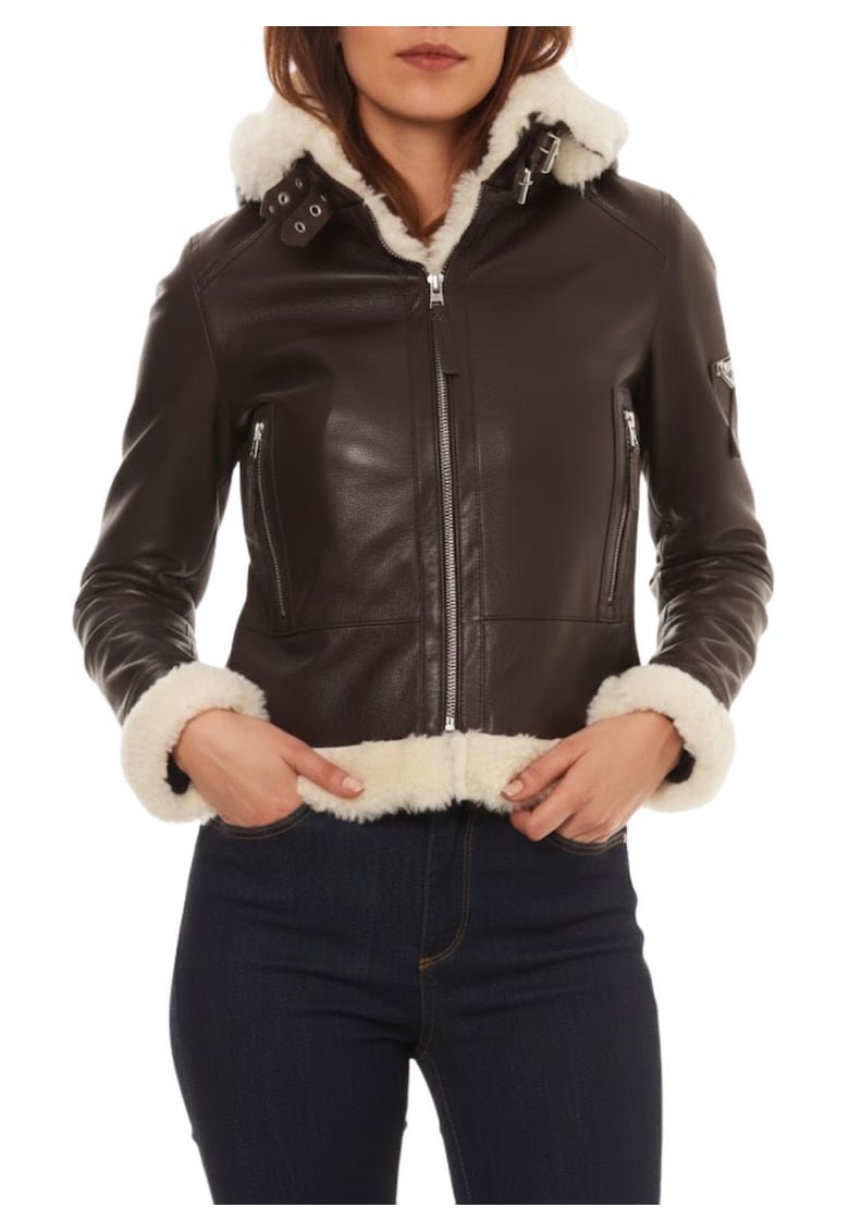Jacheta din piele naturala cu insertii de blana -