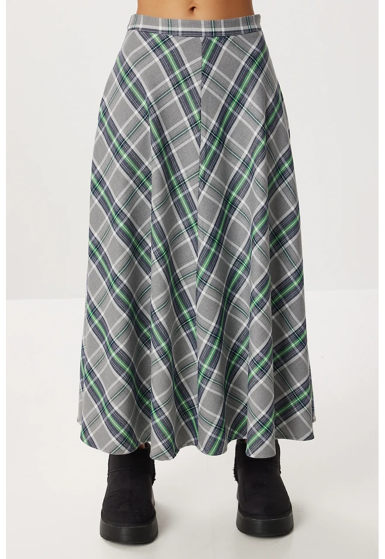 Fusta lunga - Happiness Istanbul - model in carouri - poliester - gri/verde