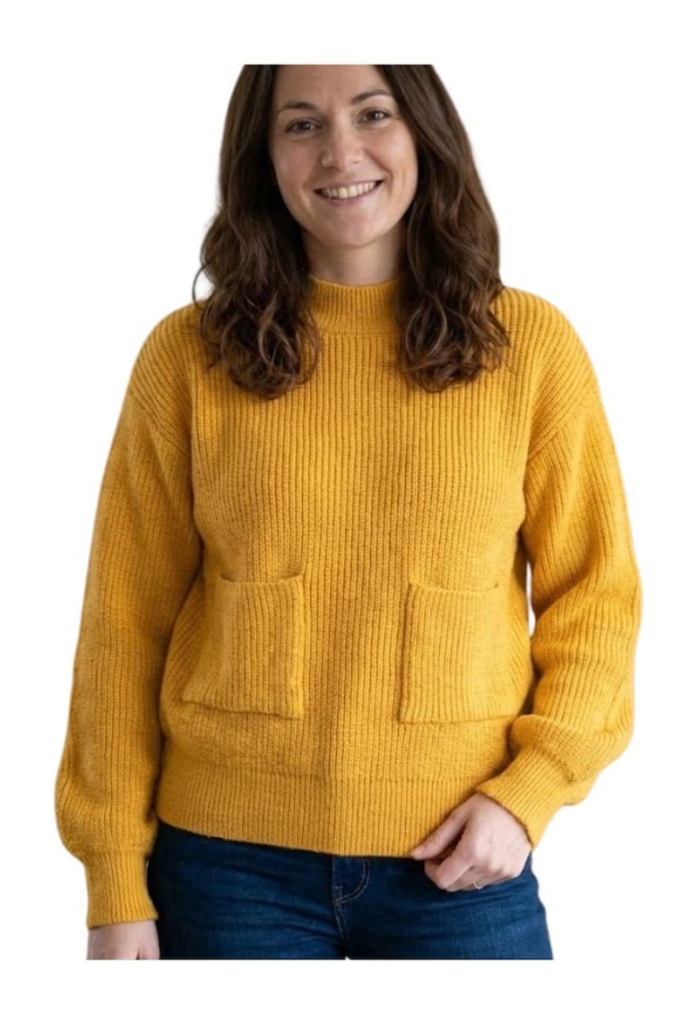 Pulover striat cu doua buzunare in fata -