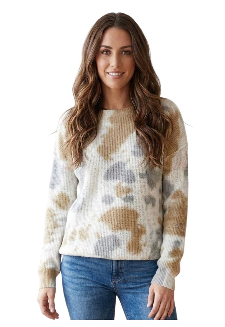 Pulover cu croiala lejera din bumbac cu model Tie-Dye -
