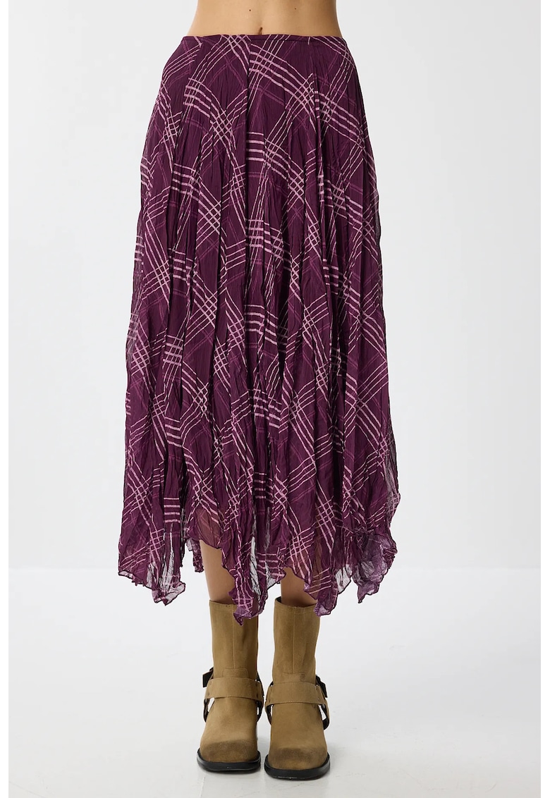 Fusta midi asimetrica - Happiness Istanbul - talie inalta - mov - textil -