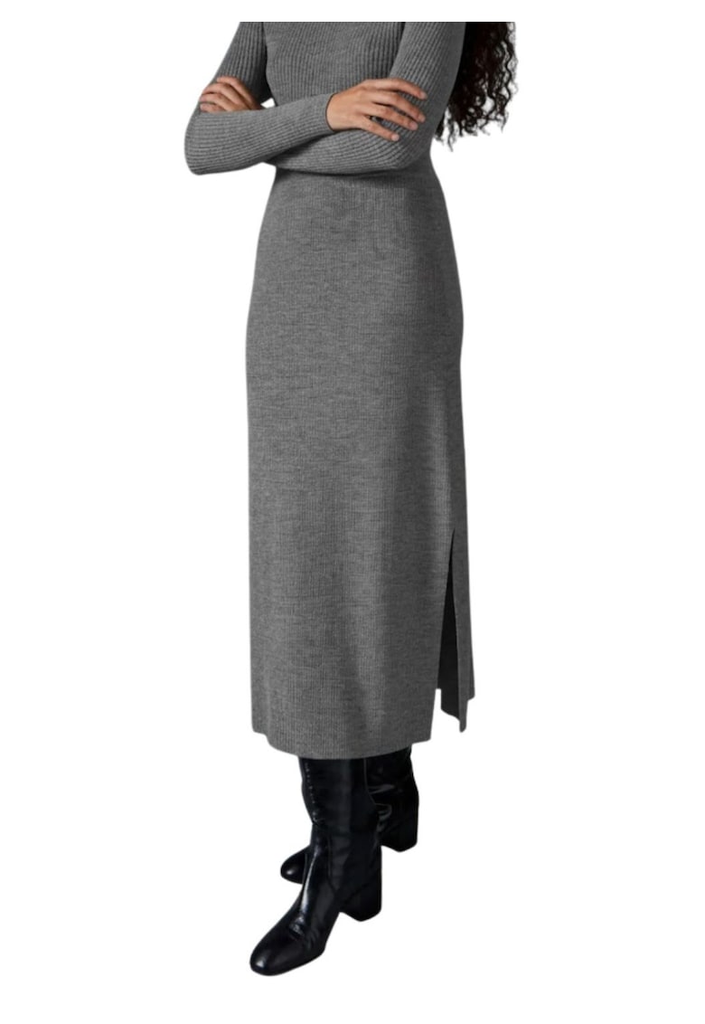 Fusta midi cu slit lateral -