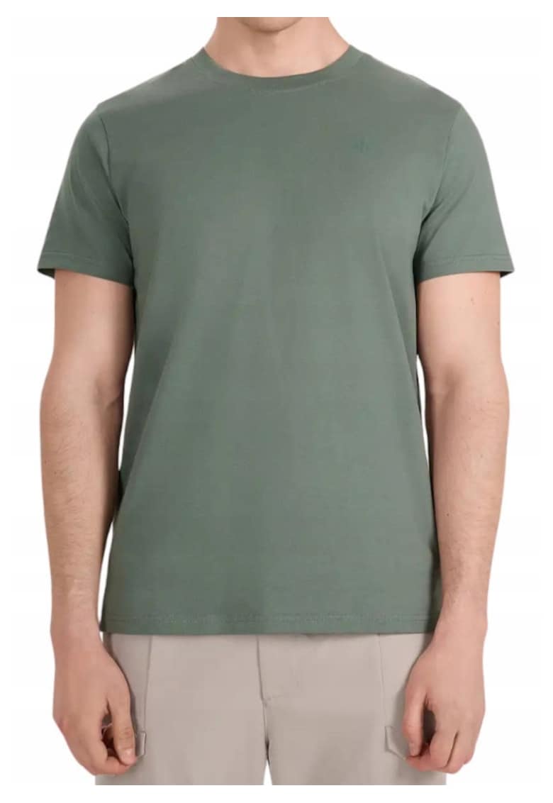4f Tricou din bumbac cu decolteu la baza gatului - Verde