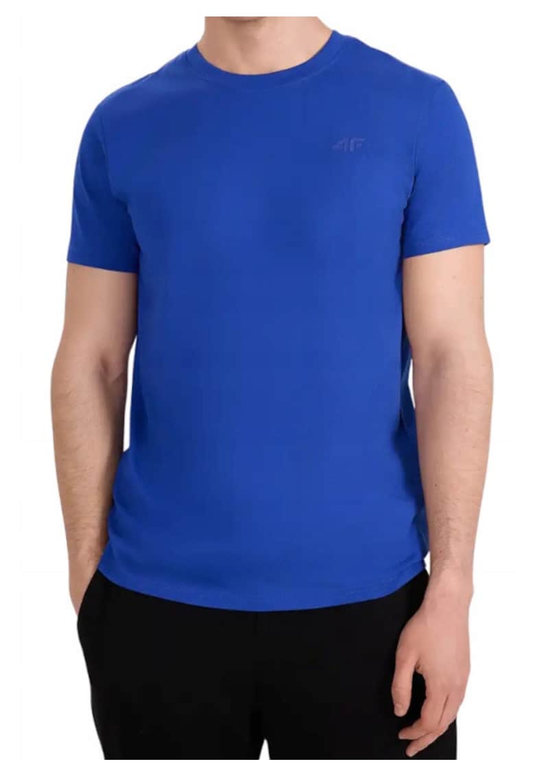 Tricou din bumbac cu decolteu la baza gatului - Albastru