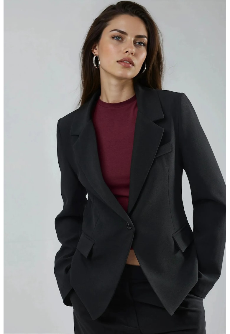 Sacou Slim Fit - lung - guler de jacheta - negru - textil