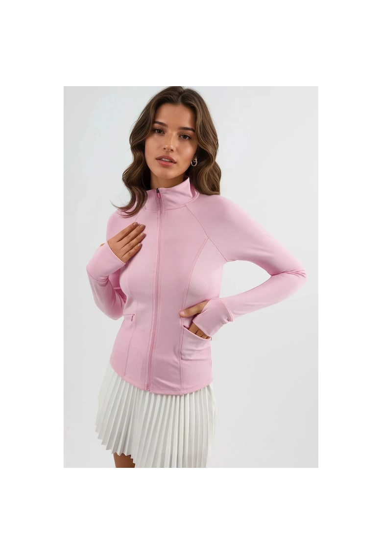 Bluza sport dama - tricot - cu guler inalt - roz aprins