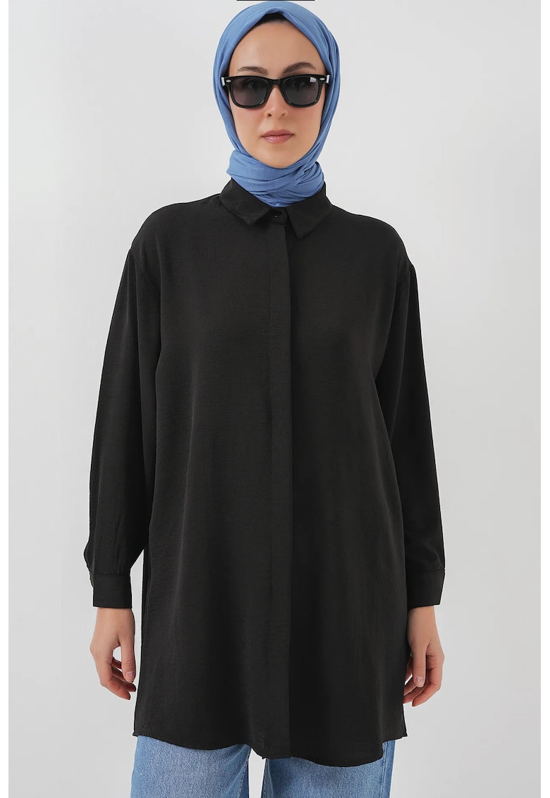 maneca lunga - neagra - textil - Negru