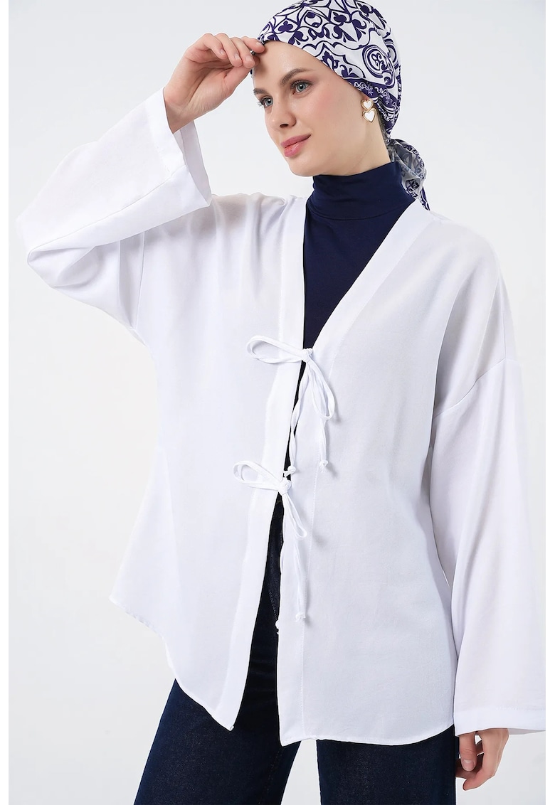 Kimono dama - amestec de in cu maneca lunga si detalii - alb -