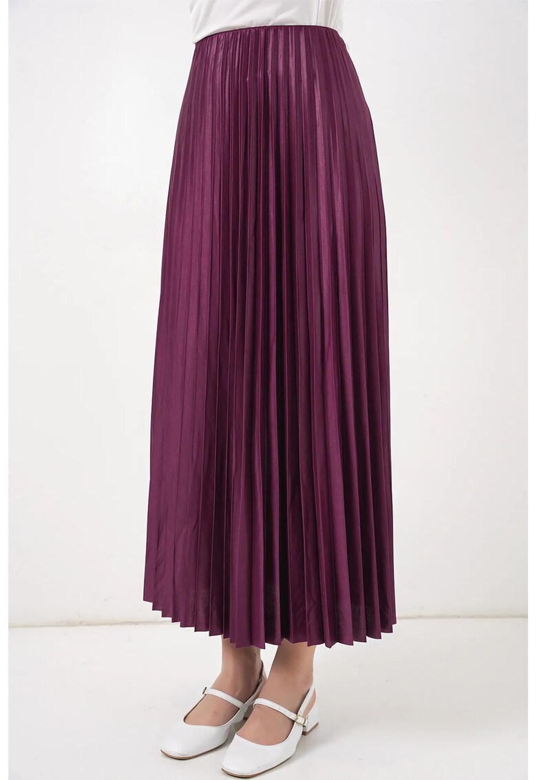 Fusta maxi talie inalta - textura metalica - textil - visiniu - One Size