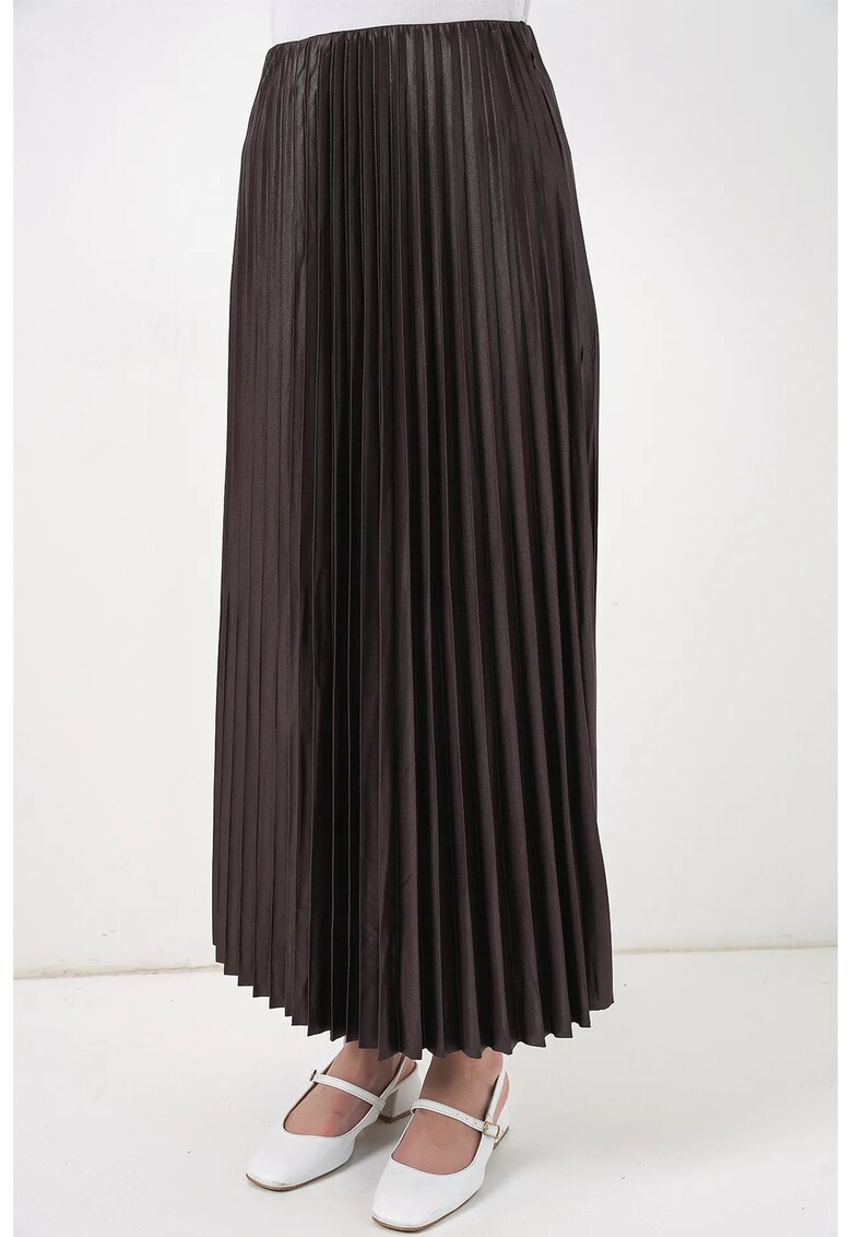 Fusta maxi talie inalta - textura metalica - maro - textil - One Size