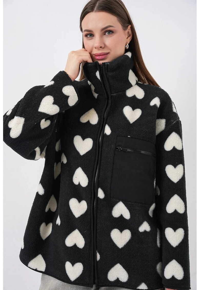 Jacheta dama - blana artificiala - supradimensionat - negru/alb