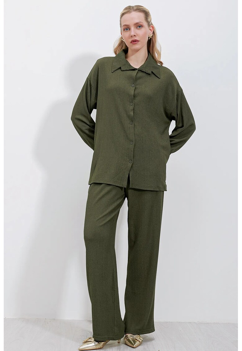 Compleu dama - cu maneca lunga - verde kaki - tricot