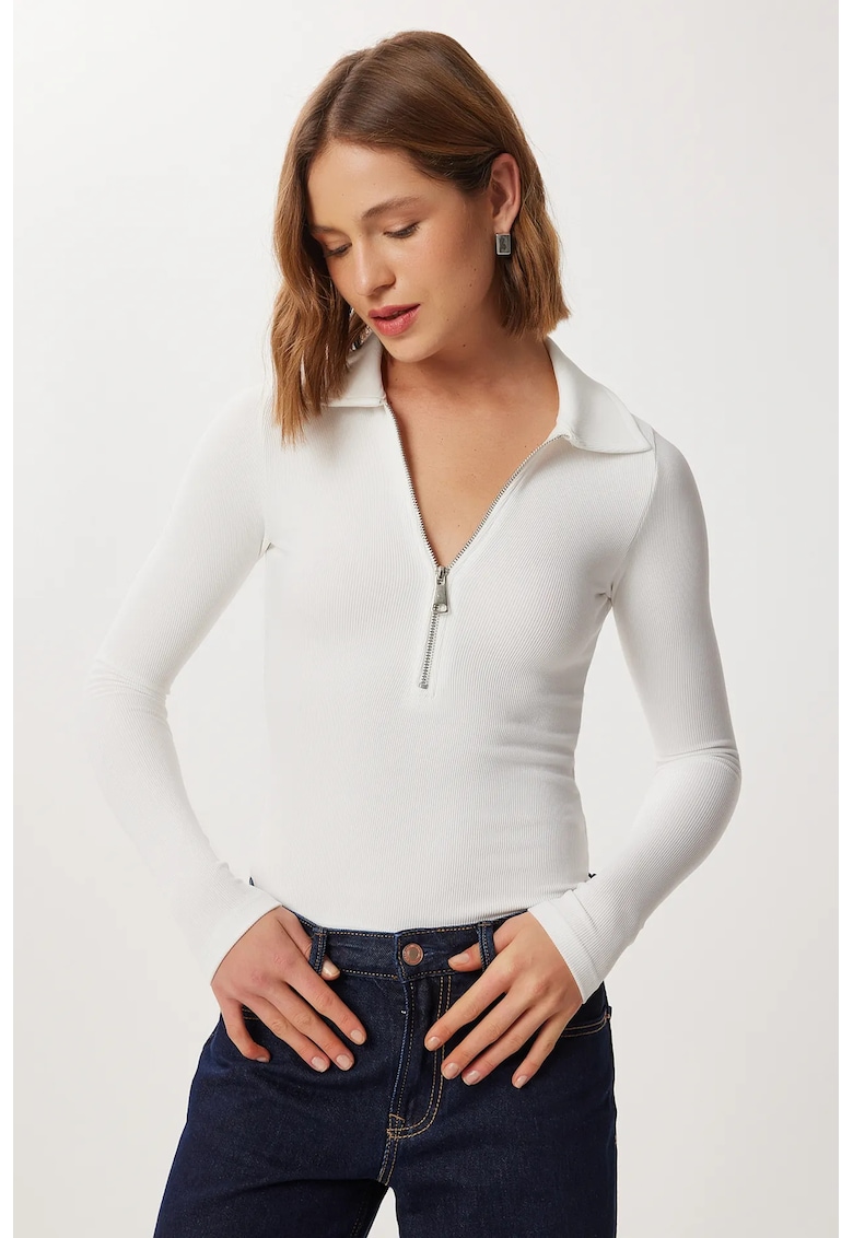 Bluza dama - Happiness Istanbul - texturata - alb natural - jerseu