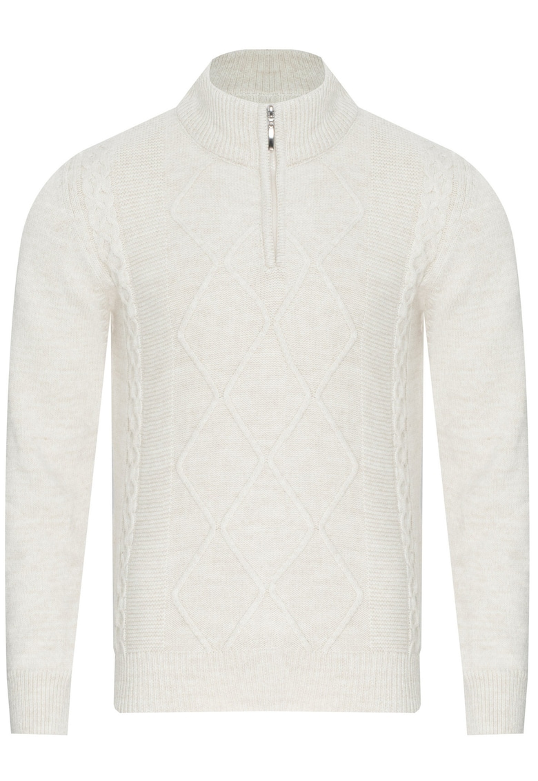 Pulover barbati - 8157 - guler scurt - crem - lana-acril