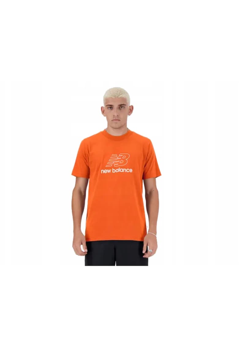 Tricou cu imprimeu logo si decolteu rotund - Portocaliu