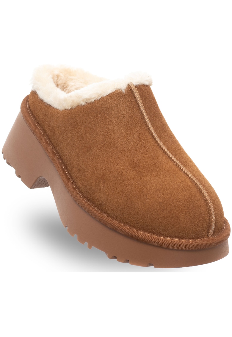 Saboti dama - piele naturala/textil - maro