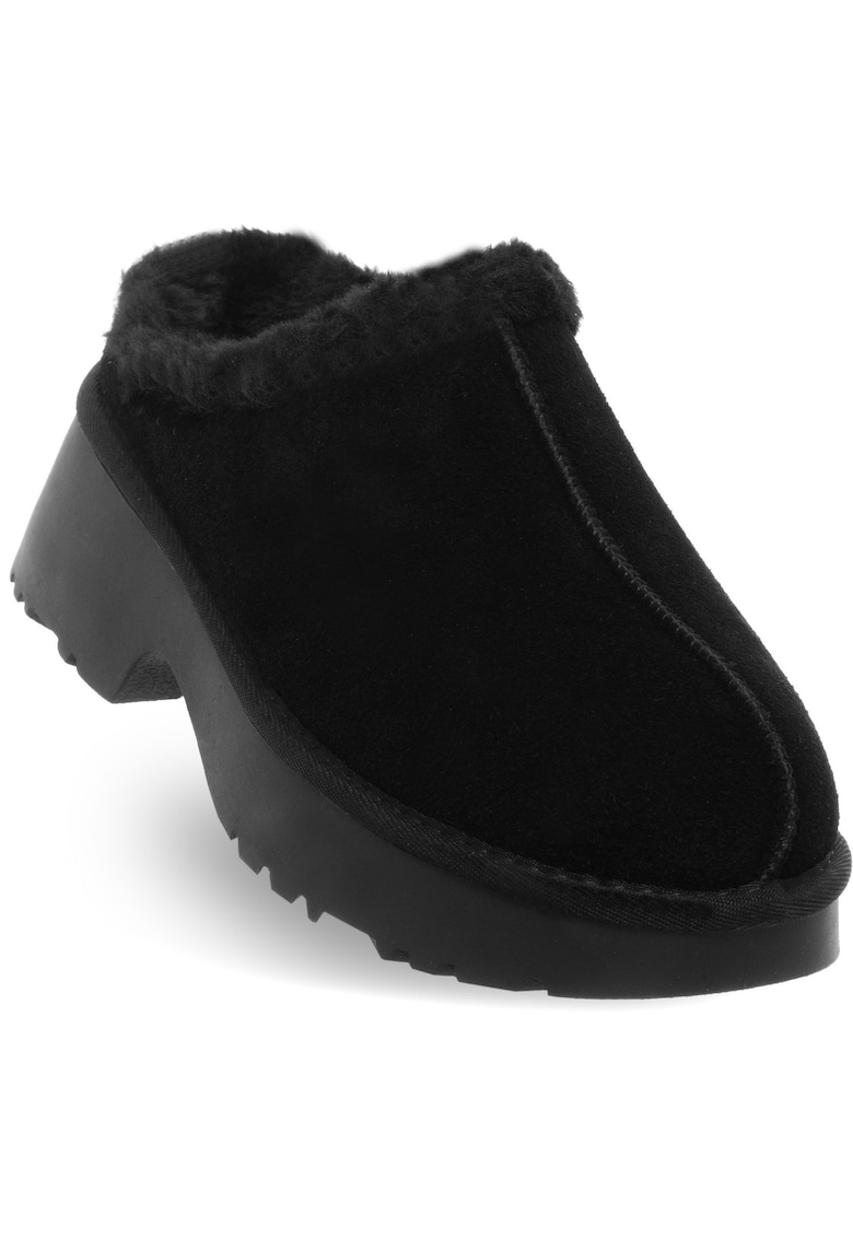 Saboti dama - piele naturala/textil - negru