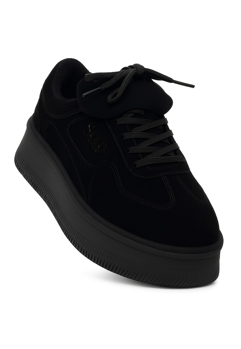 Pantofi dama - piele naturala/textil - negru