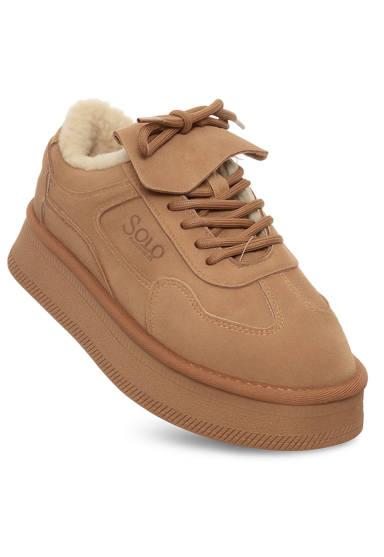 Pantofi dama - piele naturala/textil - maro