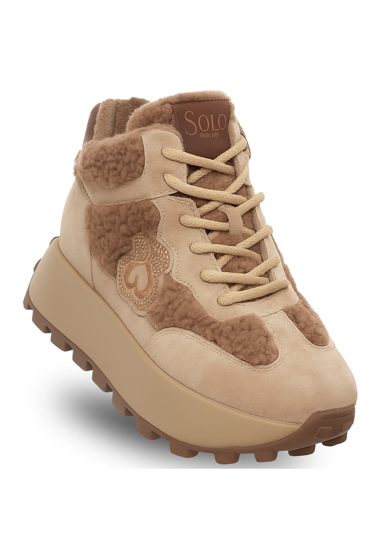 Ghete dama - piele naturala/textil - maro