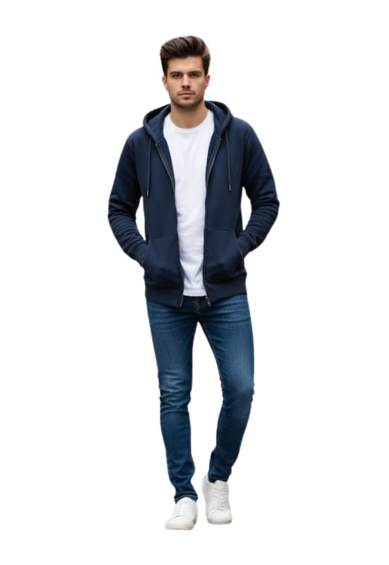 Hanorac cu fermoar - bleumarin - S -