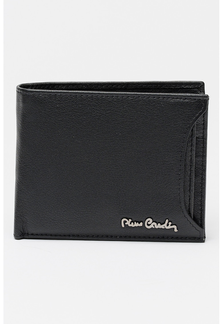 Portofel pliabil din piele cu logo - Negru