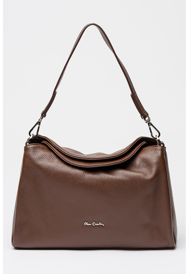 Geanta din piele cu bareta de umar - Maro inchis