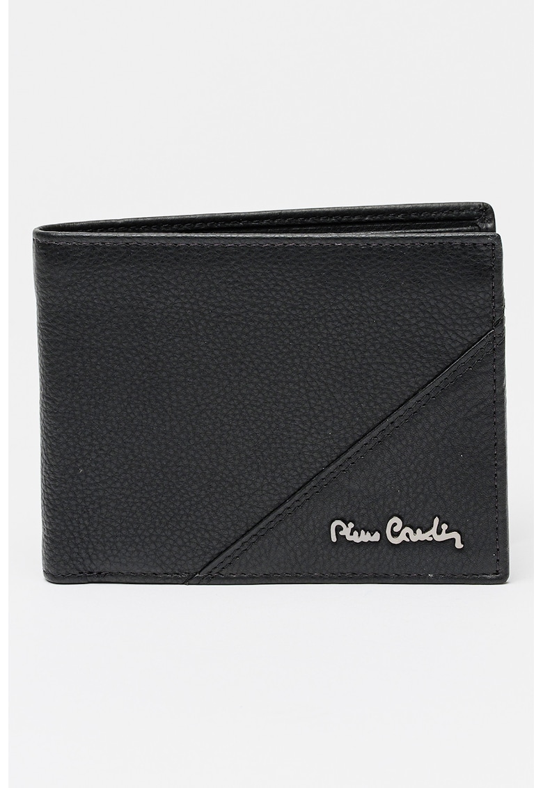 Portofel din pieel cu aspect granulat - Negru