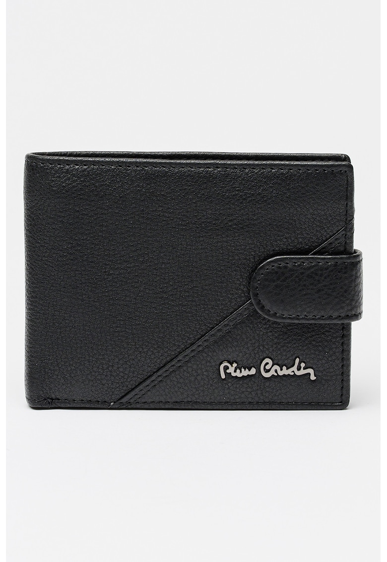 Portofel pliabil din piele cu logo - Negru