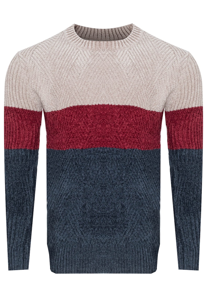 Pulover barbati - S8668 - bej-bordo-bleumarin - 2 culori - fabrica tricotata