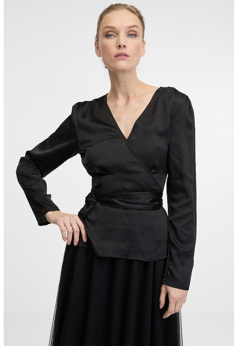Bluza slim fit cu decolteu drapat - Negru