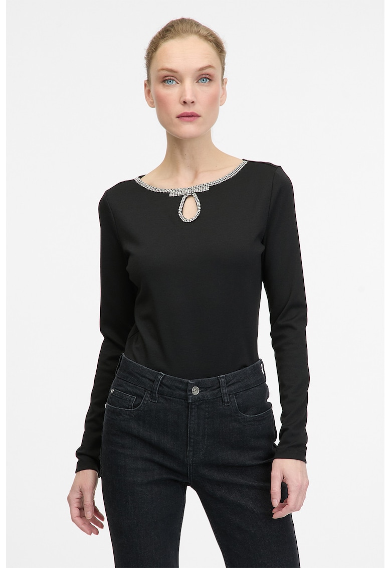 Bluza cu decolteu cu decoratii - Negru