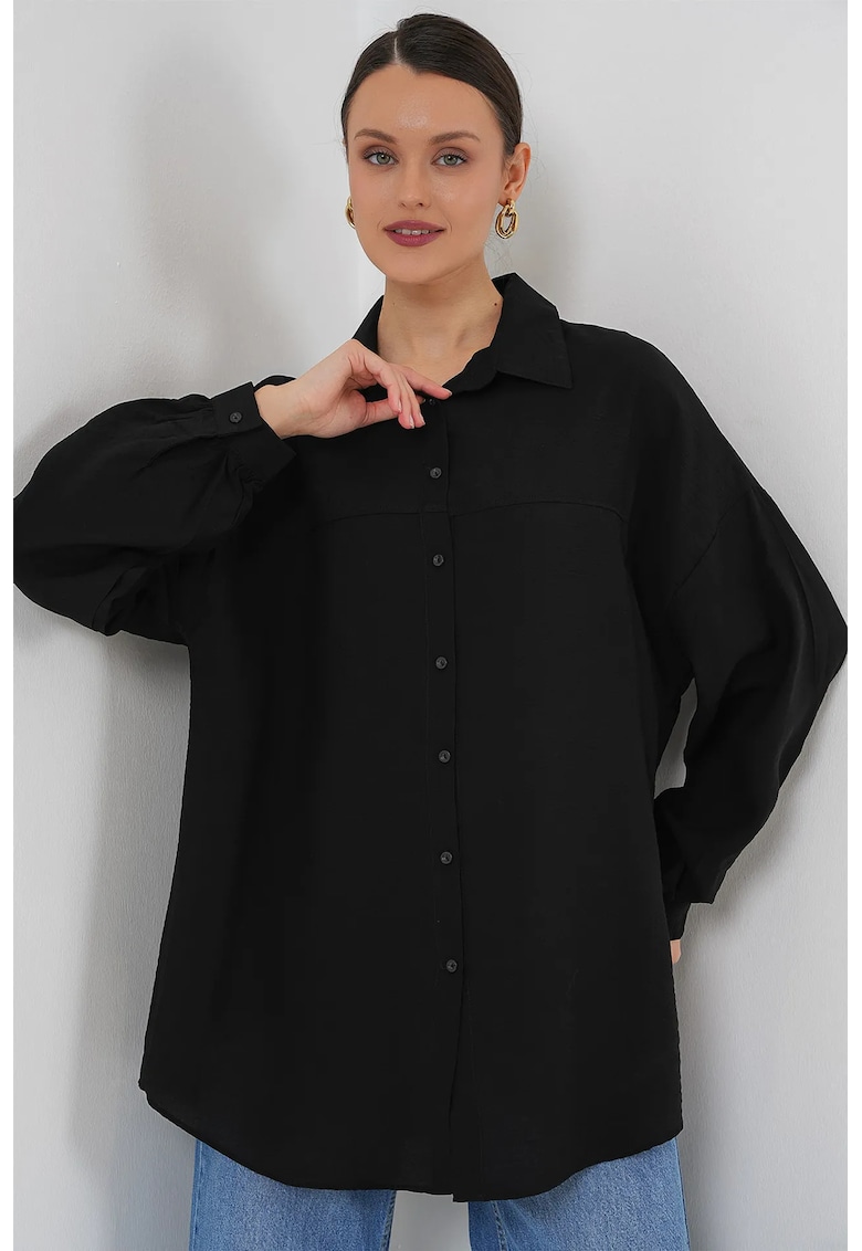 Camasa dama supradimensionata - neagra - textil
