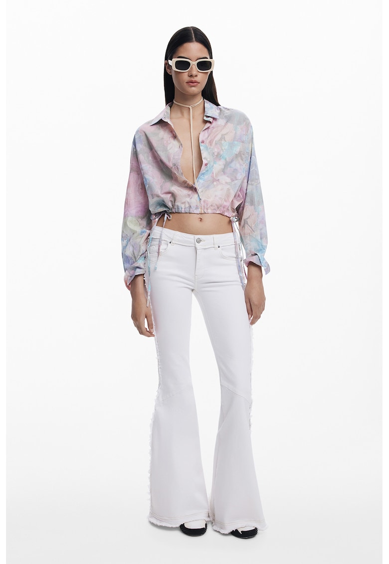 Camasa crop cu imprimeu floral