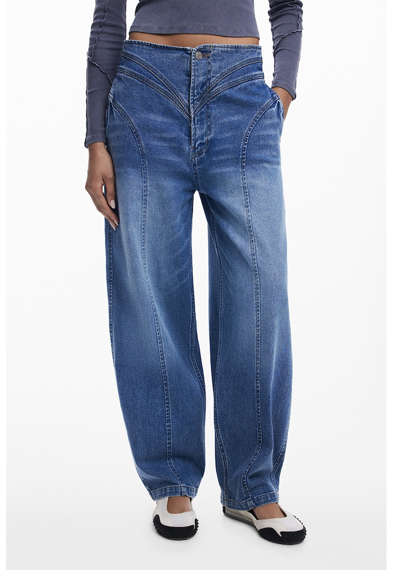 Blugi boyfriend cu talie medie - Albastru melange