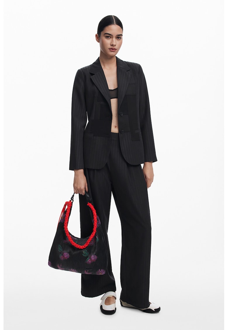 Sacou regular fit cu model in dungi - Negru