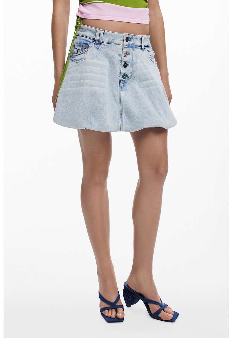 Fusta evazata din denim - Albastru deschis