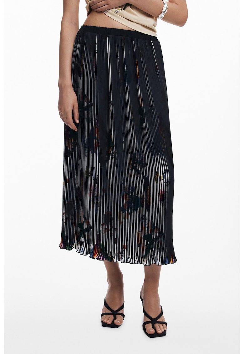 Fusta plisata cu model - Negru