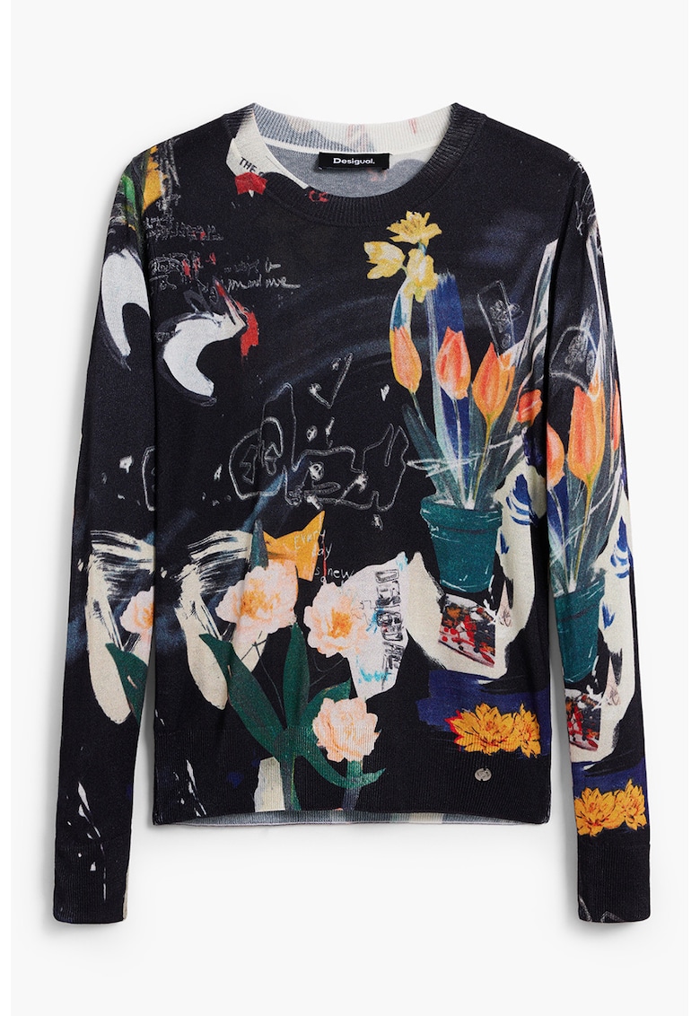 Bluza de trening cu model floral - Negru