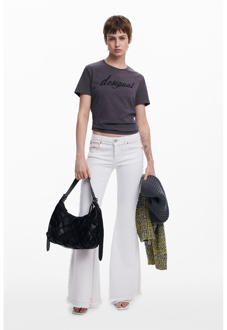 Tricou din bumbac cu broderie logo - Gri inchis