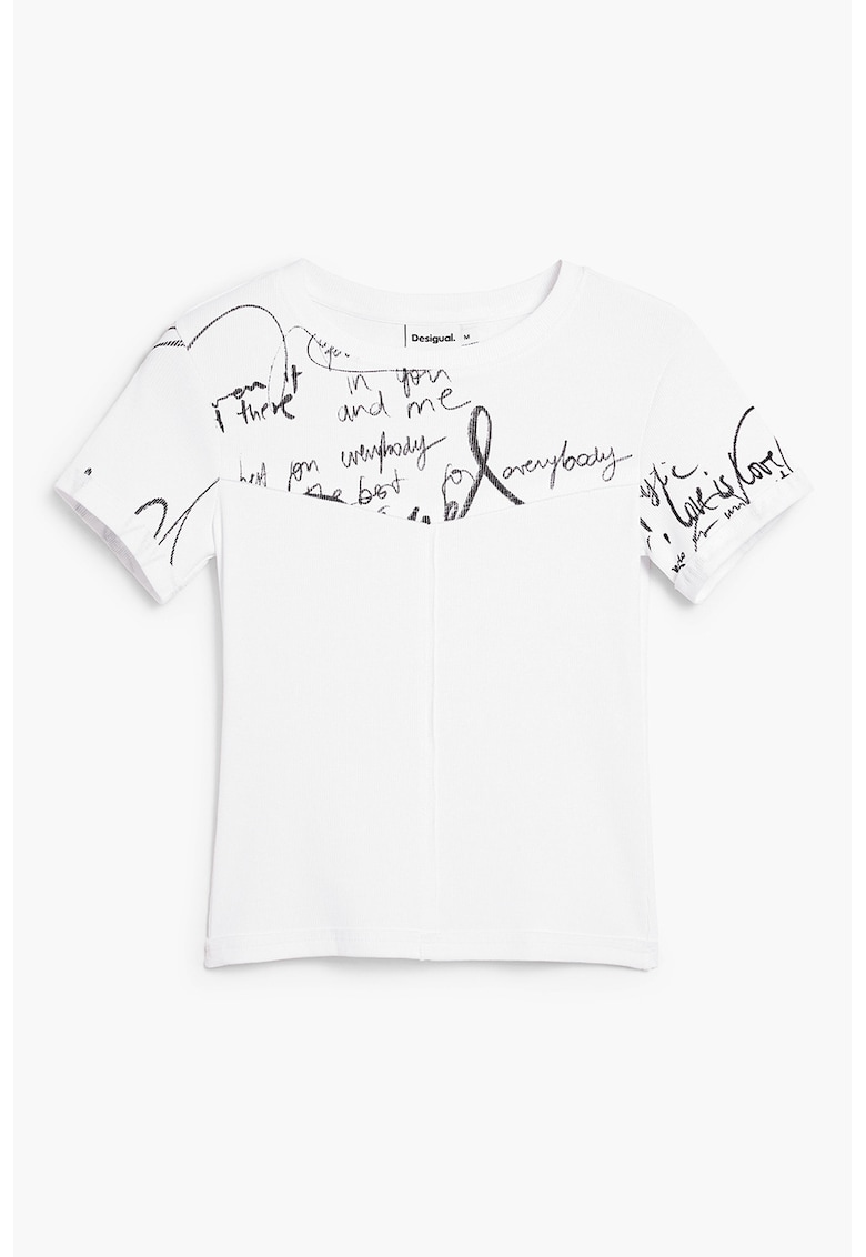 Tricou slim fit cu imprimeu text - Alb