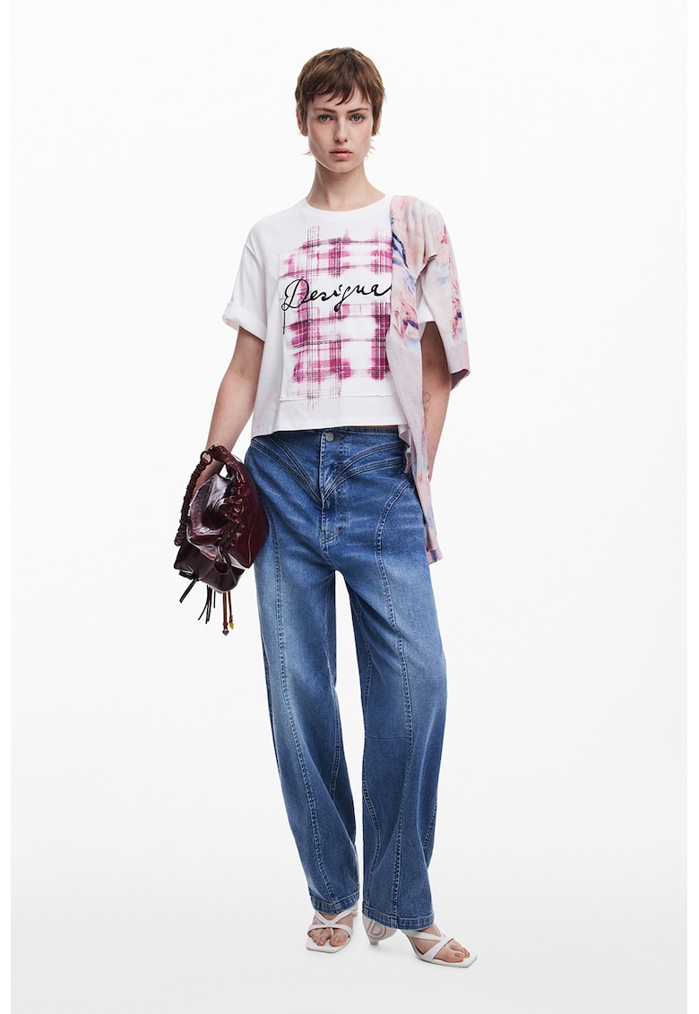 Tricou cu logo si decolteu rotund